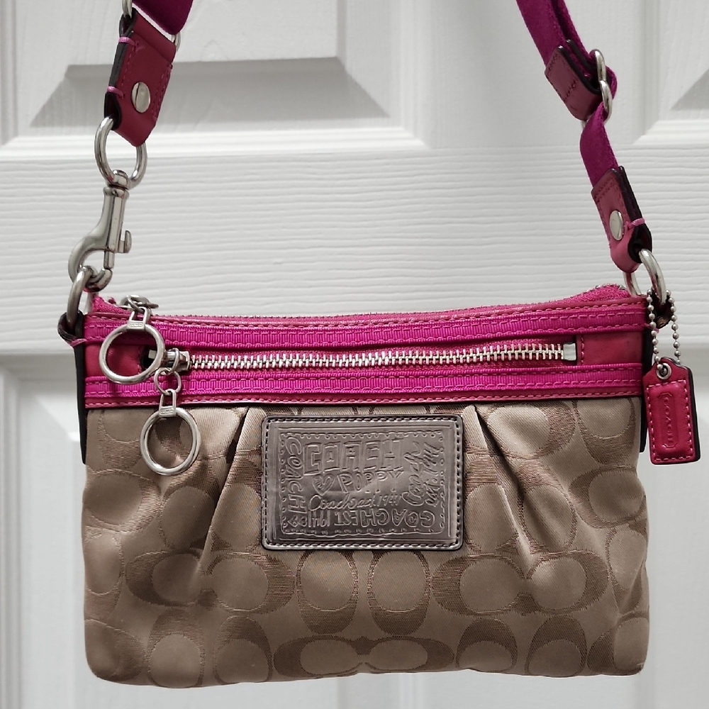 Coach Poppy Signature Crossbody with Pink Trim